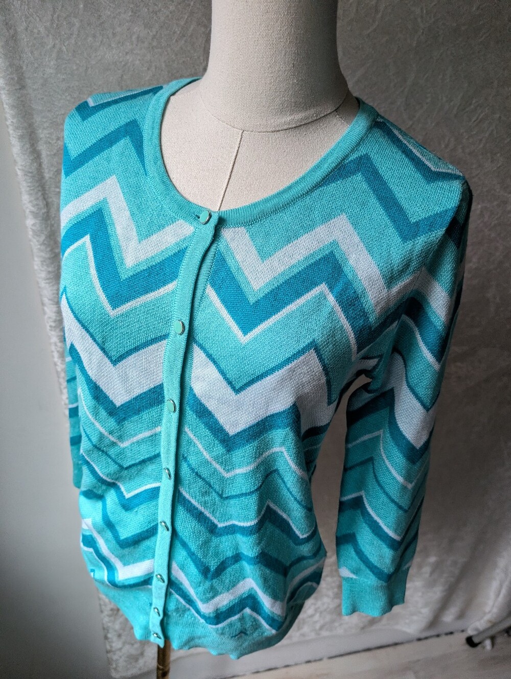 7th Avenue New York And Company Chevron Acrylic Blue Cardigan